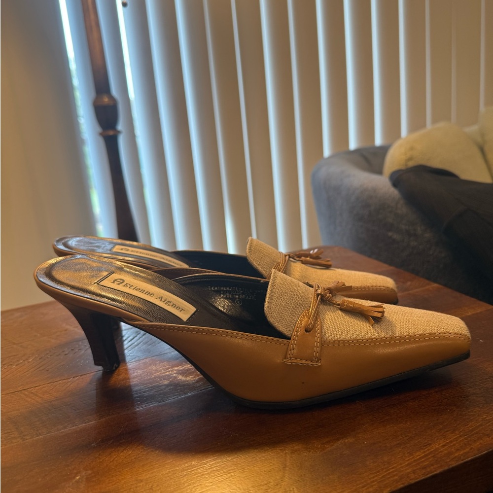 Etienne Aigner Tan Leather Women's Heels